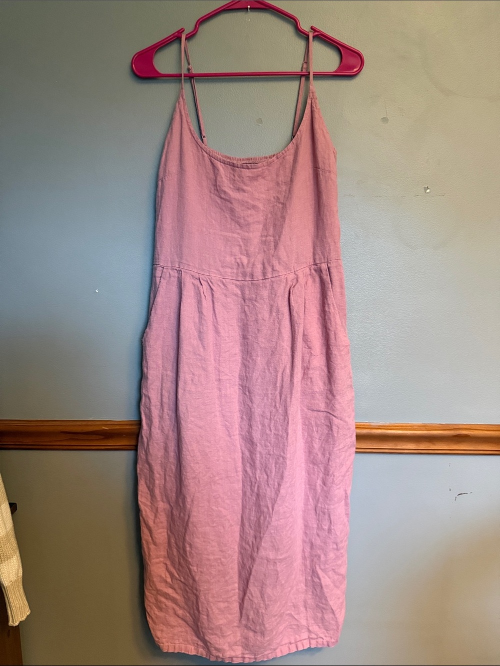 Quince, 100% European Linen, Scoop Neck, Midi Dress, Mauve Mist, Dusty Pink M